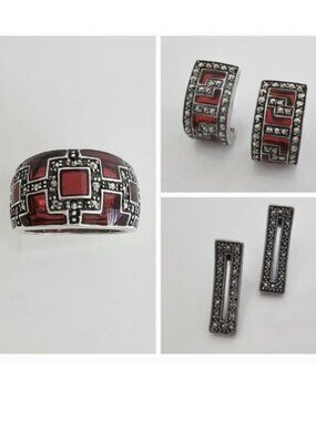 MARCASITE JEWELLERY -BUNDLE! - 1 RING & 2 PAIRS OF EARRINGS!